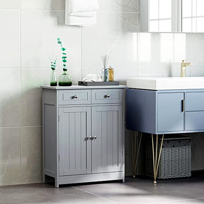kleankin Freestanding Bathroom Floor Cabinet with 2 Doors 2 Drawers Gray | Wooden Bathroom Cabinet, Adjustable Shelf - color: Grey