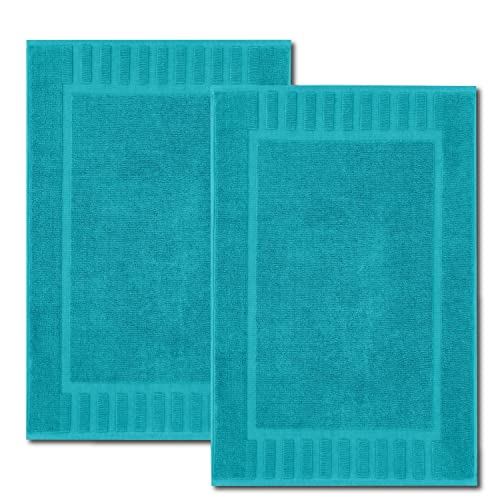 White Classic Luxury Bath Mat Floor Towel Set - Absorbent Cotton Hotel Spa Shower/Bathtub Mats [Not a Bathroom Rug] 22"x34" | 2 Pack | Aqua - color: 12: Aqua