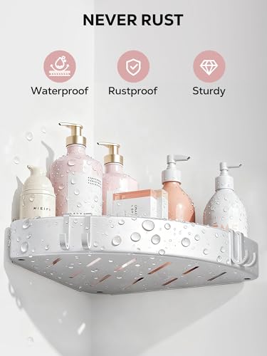 Nieifi Adhesive Shower Caddy Corner, 2 Pack, Silver | No Drilling, Shower Organizer for Inside Shower, Anodized Aluminum, Bathroom Accessory Decor Set