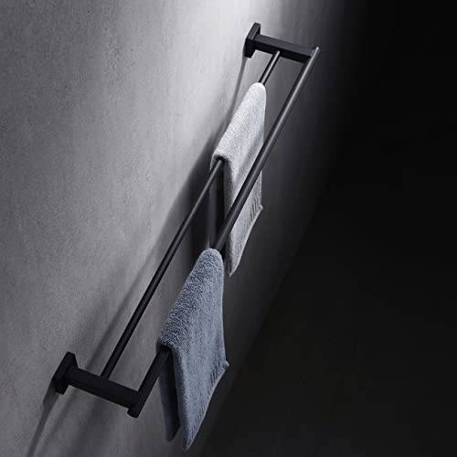 Miyili Matte Black Double Bath Towel Bar 30-Inch SUS 304 Stainless Steel Towel Holder Rack for Bathroom, A02B75B - color: Matte Black, size: 30-Inch