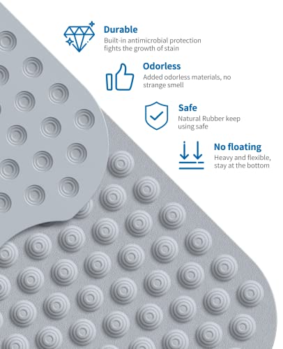 Bligli Bathtub Mat Non-Slip Without Suction Cups, 39x16inch Extra Long Bath Mats for Shower Bathroom, Machine Washable Natural Rubber Shower Tub Mat (39x16inch, Gray) - color: Gray