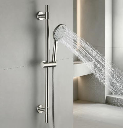 Adjustable 30-Inch Shower Slide Bar with 5-Function Handheld Shower Head, Stainless Steel Wall Mount Shower Slide Bar Set with Extra Hose (Brushed Nickel) - color: Brushed Nickel