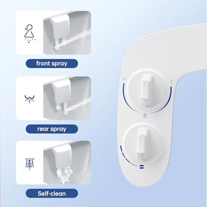 Toilet Bidet Attachment, Non-Electric Dual Nozzle (Feminine/Bidet Wash), Self-Cleaning Fresh Cold Water Sprayer Bidets for Toilets with Adjustable Water Pressure (Dual Knob, White) - color: Dual Knob, White