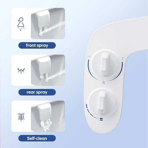 Bidet Attachment for Toilet, Non-Electric Dual Nozzle Toilet Sprayer, Cold Water Adjustable Pressure Bidet Sprayer for Women, Elderly & Postpartum Hygiene, Easy Install Portable Bathroom Bidet - color: White Knob