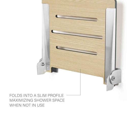 Seachrome 18 inch Silhouette Slimline Folding Wall Mount Shower Bench Seat, Urban Chic Seat with Silver Frame - color: Urban Chic With Silver Frame