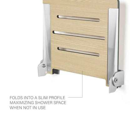 Seachrome 18 inch Silhouette Slimline Folding Wall Mount Shower Bench Seat, Urban Chic Seat with Silver Frame - color: Urban Chic With Silver Frame