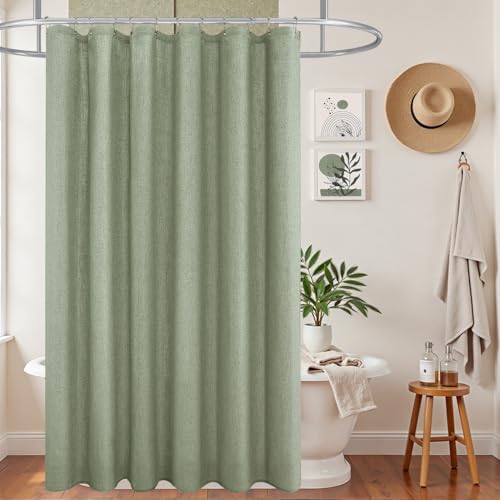 KOUFALL Sage Green Shower Curtain for Bathroom,Linen Fabric Boho Waterproof Neutral Farmhouse Eucalyptus Decor Cottage Core Cottagecore Shower Curtains Set with Hooks,72 Inch Long,Pale Light Green - color: Sage Green, size: 72"W x 72"L (Pack of 1)