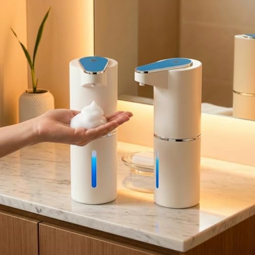 2 Pack Automatic Soap Dispenser, Touchless Electric Hand Sanitizer with 3 Gear Adjustable, Rechargeable 350ml with Infrared Motion Sensor IPX5 Waterproof for Kitchen, Bathroom, Office White Foam