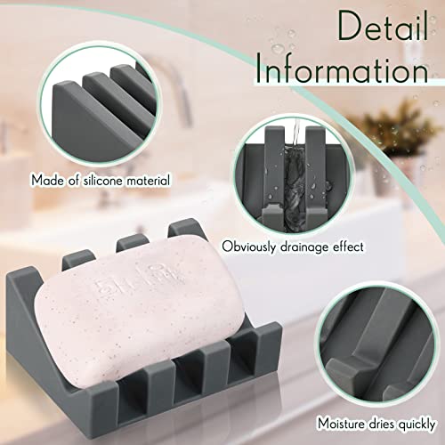 2 Pieces Silicone Soap Dish Self Draining Soap Dish Shower Waterfall Bar Soap Holder Tray with Drain Soap Saver for Kitchen Bathroom Accessories (Dark Grey,Light Green) - color: Dark Grey, Light Green