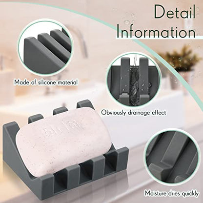 2 Pieces Silicone Soap Dish Self Draining Soap Dish Shower Waterfall Bar Soap Holder Tray with Drain Soap Saver for Kitchen Bathroom Accessories (Dark Grey,Light Green) - color: Dark Grey, Light Green
