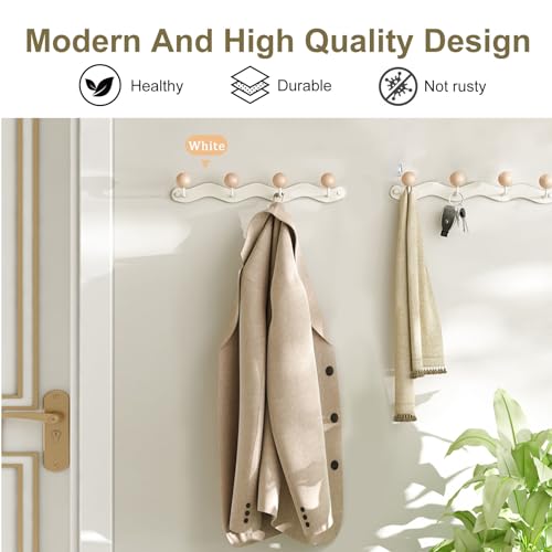 Coat Hooks for Wall, Key Holder Wall Mount, Coat Rack Wall Mount, Wall Hooks for Coats, Hooks for Hanging Hat Towel Purse Robes Mudroom Bathroom Entryway, Beige - color: White-Wall