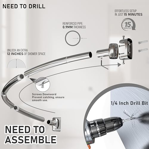 Curved Shower Curtain Rod, Need to Drill, 35-76 inches Adjustable Curved Shower Rod Rustproof Shower Rod Round Shower Curtain Rod for Bathroom, Bathtub, Stall, Stainless Steel, Chrome - color: chrome
