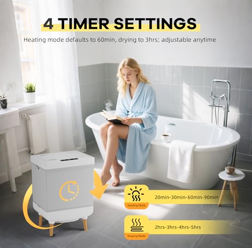 GarveeLife 35L Foldable Towel Warmer Bucket, Portable Hot Air Towel Dryer & Sterilizer with Silver Thermal Liner & Stand, Fast Drying for Bathroom, Travel, Home Use, Compact Storage Design - size: 35L - Foldable