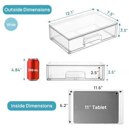 Vtopmart Clear Stackable Storage Drawers, 2 Pack Wide Plastic Organizers | Clear Pull-Out Plastic Drawers, Stackable Design for Makeup Palettes, Cosmetics, Beauty Supplies, Vanity, Cabinet and Desk - style: 2pack Wide