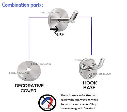Brushed Stainless Steel Single Heavy Duty Short Nose Screws Wall Mount Hook,Fit for Kitchen,Bedroom,Living Room, Bathroom,Closets and Garage Storage,No Magnetic Mount Function(2", 4 PCS) - size: 2" , 4 PCS