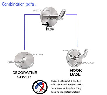 Brushed Stainless Steel Single Heavy Duty Short Nose Screws Wall Mount Hook,Fit for Kitchen,Bedroom,Living Room, Bathroom,Closets and Garage Storage,No Magnetic Mount Function(2", 4 PCS) - size: 2" , 4 PCS
