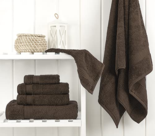 Cotton Paradise 100% Cotton Turkish Towel Set, Soft Absorbent Quick Dry, 6 Piece Towel Set, Chocolate Brown - color: Chocolate Brown, size: (27"x54") +( 16"x28") + (13"x13")