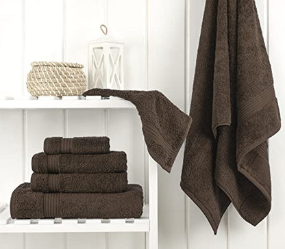 Cotton Paradise 100% Cotton Turkish Towel Set, Soft Absorbent Quick Dry, 6 Piece Towel Set, Chocolate Brown - color: Chocolate Brown, size: (27"x54") +( 16"x28") + (13"x13")