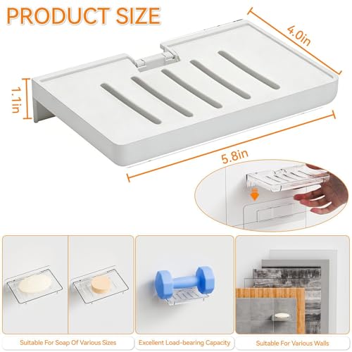 SUOXING 2 Pack Bar Soap Holder for Shower Wall,Self Draining Adhesive Soap Holder,Rustproof Wall Mounted Acrylic Shower Soap Rack & Caddy for Bathroom,Bath,Kitchen,No Drilling PlasticSoap Shelf,White - color: White
