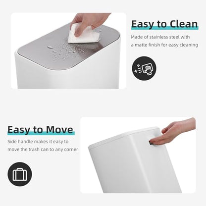 GarveeHome 3.2 Gal Stainless Steel Bathroom Trash Can with Lid, White | Rectangular Small Step Waste Bin, Hands-Free Foot Pedal, Removable Inner Bucket, Quiet Close, for Bedroom Restroom - color: White, size: 12 L