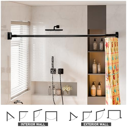 Curved Shower Curtain Rod, Need to Drill, 35-76 inches Adjustable Curved Shower Rod Rustproof Shower Rod Round Shower Curtain Rod for Bathroom, Bathtub, Stall, Stainless Steel, Black - color: black