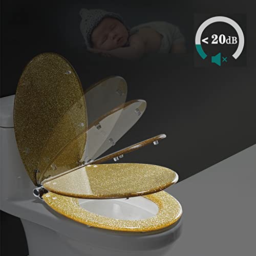 Toilet Seat Designed with Quick Release & 360° Rotating Hinges, Top/Bottom Fix Options, Hassle-Free Install & Clean, Oval Shape, Silver Transparent - Universal Size (1255) - color: Silverglitter