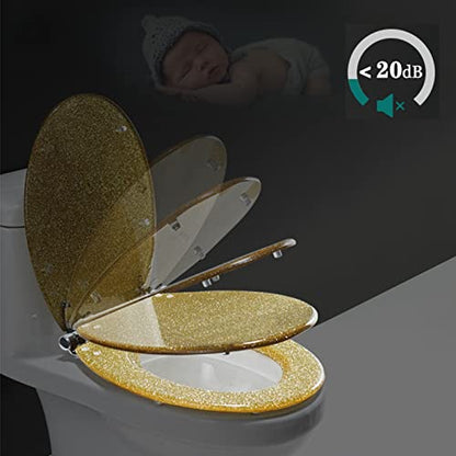 Toilet Seat Designed with Quick Release & 360° Rotating Hinges, Top/Bottom Fix Options, Hassle-Free Install & Clean, Oval Shape, Silver Transparent - Universal Size (1255) - color: Silverglitter