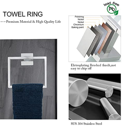 Brushed Nickel Bathroom Towel Bar Set Bathroom Accessories Hardware Set Including Towel Bar Towel Ring Coat Hook and Toilet Paper Holder with Shelf. Wall Mounted Stainless Steel - color: Brushed Nickel