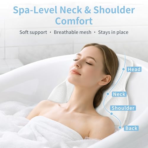 Bath Pillow with 88 Suction Cups for Tub | 5D Mesh Fabric,Ergonomic Head-Neck-Back Support,Quick-Dry,Machine Washable,Spa Gift for Women
