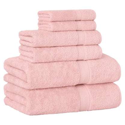 Supreme Terry 6-Piece Premium Towel Set, Soft & Plush 100% Turkish Cotton, Spa Quality, 2 Bath Towel 2 Hand Towels 2 Washcloths-Pink - color: Pink, size: 6 Pcs Set