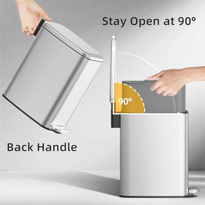 KSSKSS 1.6 Gallon/6L Small Bathroom Steel Step Trash Can, Soft-Close Lid & Fingerprint-Proof, Slim Wastebasket for Narrow Spaces (Silver) - color: Silver