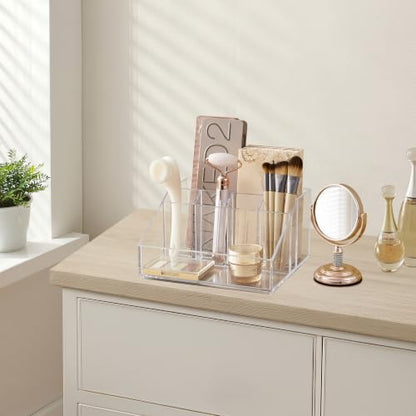 STORi Stackable Desk Organizer, Clear Pen Pencil Makeup Brush Holder for Desktops and Vanities, 6 Compartment Caddy (Made in USA) - style: Organizer Top