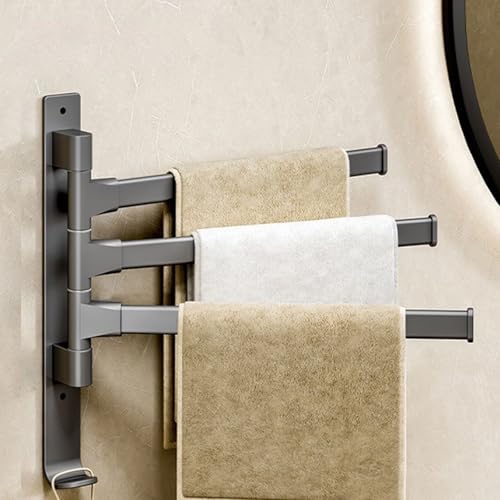 180° Swivel Towel Rack, Thicken 1-4 Arm Towel Bar, No Drill Towel Rack, Space Saving Wall Mounted Towel Holder with Hook, Swing Out Towel Hanger for Bathroom Kitchen Use (3 Arm) - color: 3 Arm