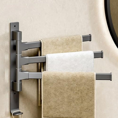 180° Swivel Towel Rack, Thicken 1-4 Arm Towel Bar, No Drill Towel Rack, Space Saving Wall Mounted Towel Holder with Hook, Swing Out Towel Hanger for Bathroom Kitchen Use (3 Arm) - color: 3 Arm