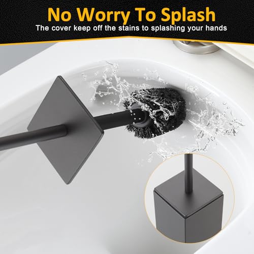 Toilet Brush and Holder Floor Standing, Gun Gray with 2 Replaceable Heads, Bathroom Toilet Brush, Freestanding Toilet Bowl Brush with Removable Liner and Splash Guard, Modern Square Design - color: Gun Gray-standing