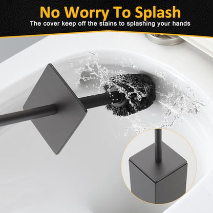 Toilet Brush and Holder Floor Standing, Gun Gray with 2 Replaceable Heads, Bathroom Toilet Brush, Freestanding Toilet Bowl Brush with Removable Liner and Splash Guard, Modern Square Design - color: Gun Gray-standing