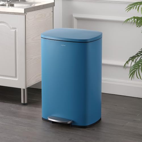 happimess Connor 2-Piece Iron Trash Can, Bright Cobalt Blue | 13.2 And 1.3 Gallons, Rectangular, Soft-Close Lid, Step Pedal, 20 Liners, 26" And 12" Height - color: Bright Cobalt Blue