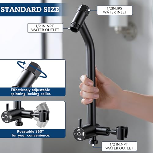 G-Promise All Metal Shower Diverter with Low Handheld Holder (Matte Black) | 10 Inch Downward-Extend Bracket for All Heights, 4 Spray Modes with Pause, Anti-Leak, Easy Install, Universal Replacement - color: Matte Black, size: Lower 9 Inch