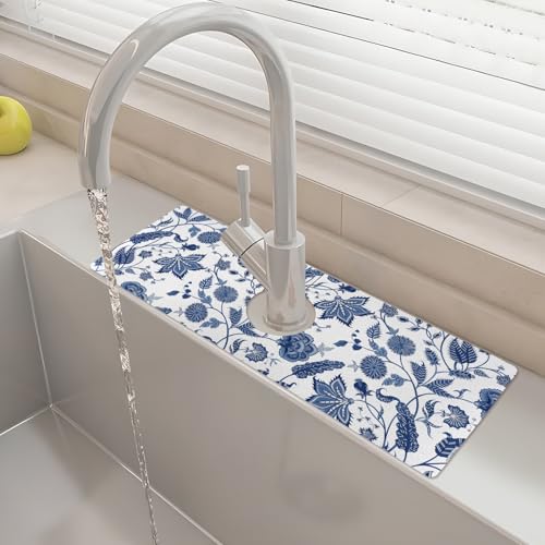 15" X 5.5" Kitchen Sink Splash Guard Faucet Mat Floral Super Absorbent Fast Drying Faucet Guard & Draining Mat Sink Splash Guard Behind Faucet for Kitchen, Bathroom - size: 15" x 5.5"