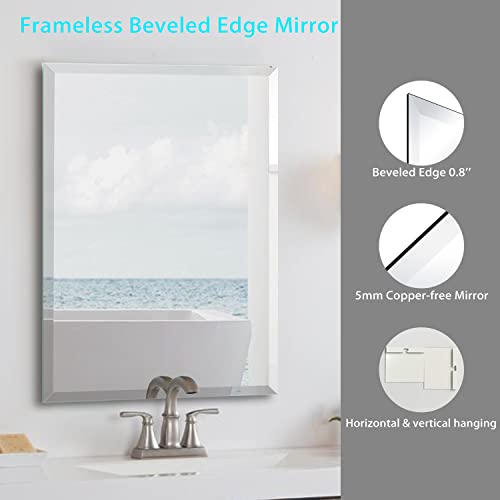 24x32 Inch Frameless Bathroom Mirror Rectangle Beveled Mirror Wall Mirror Explosion Proof and Shatterproof Bathroom Vanity Mirror Wall Mounted Hang Firmly (Horizontal or Vertical) - size: 24"L x 32"W