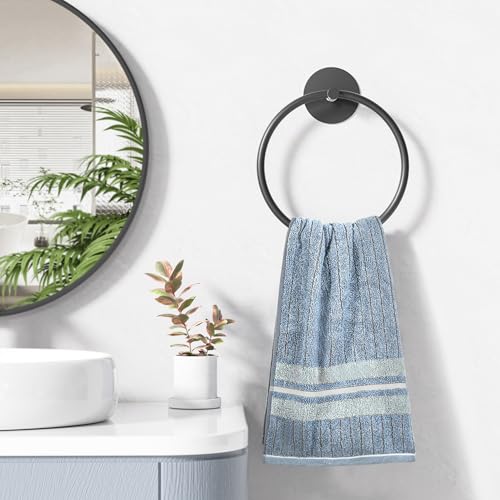 Matte Black Bathroom Towel Ring - SUS304 Stainless Steel Bathroom Towel Rack, Susswiff Adhesive Wall Mounted Hand Towels Holder, Towel Hanger for Bathroom Organizer, Kitchen Storage - color: Matte Black