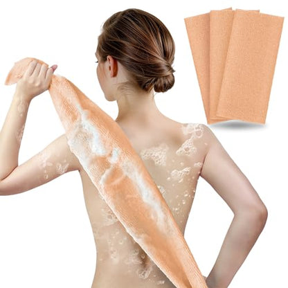 ARCH&M Exfoliating Washcloth & Body Scrubber, Peach, 3 Pack | Back Scrubber for Shower, Smoother Skin, Japanese Beauty Washcloth, Korean Deep Exfoliation, Daily Use, Sponge Loofah - style: Peach x 3
