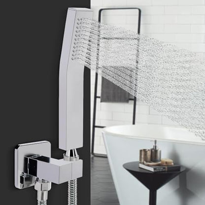 NearMoon Hand Held Shower Head, Luxury High Pressure Shower Kit with Wall Connector and Hose Set, for Bathroom Showering System Contemporary Square Style (Chrome Finish) - color: Chrome Finish