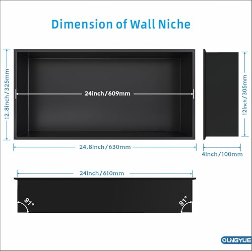 Shower Niche Stainless Steel: No Tile Needed - 24"x12" Recessed Wall Niche Shelf for Bathroom Kitchen Toilet Living Room Storage - Matte Black - color: Matte Black