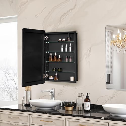 VEVOR Medicine Cabinet, 20 x 30 inch, Medicine Cabinet for Bathroom with Mirror, Aluminum Frame Bathroom Wall Cabinet, 4-Layer Adjustable Shelves, Recessed & Wall-Mounted Installation - size: 20x30in