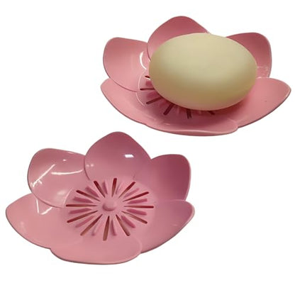 Soap Dish Holder for Showerl Self Draining Bar for Shower Bathroom Bathtub | Bar Cute Lotus Shape Tray Sink Mounted Shampoo Self Draining Saver Rack Plastic Bathroom Bathtub Kitchen，Pink+Pink - color: E-pink+pink