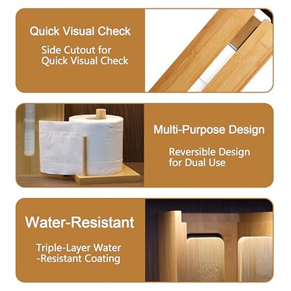 Bamboo Toilet Paper Holder Stand with Storage Shelf Box, Freestanding Bathroom Tissue Organizer and Wipes Dispenser, Reversible Use Lid, Eco-Friendly Natural Wood Home Decor Gift