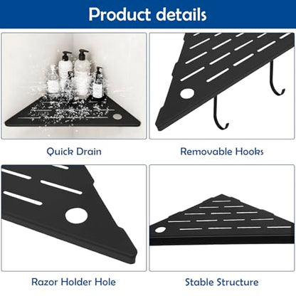 Nikazhzljj10 Corner Shower Shelves,Shower Corner Shelves Organizer Shelf for Tiled Wall 2 Packaging,SUS304 Stainless Steel Slot Design Tile Shower Shelves with 2 Hooks Matte Black