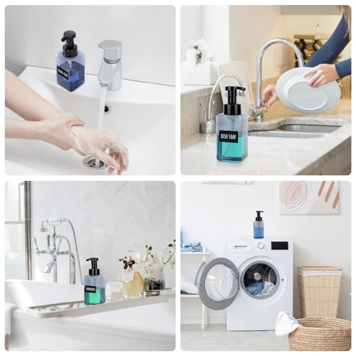 Segbeauty Plastic Foam Soap Dispenser for Kitchen 15.2oz 4pcs, 450ml Gray Foaming Bathroom Countertop Soap Dispensers, Foam Pump Bottle with Waterproof Stickers, Square Liquid Pump Foamer Bottles Set - color: Gray, style: 4pcs 15.2oz