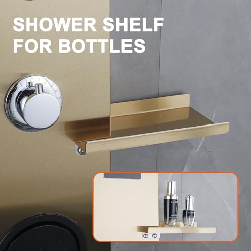 LED Shower Panels Tower System, LCD Temperature Display with Shelf, 304 Stainless Steel System with Rainfall Shower Head with Handheld Massage Body Jets Waterfall Bathtub, Brushed Gold - color: Brushed Gold